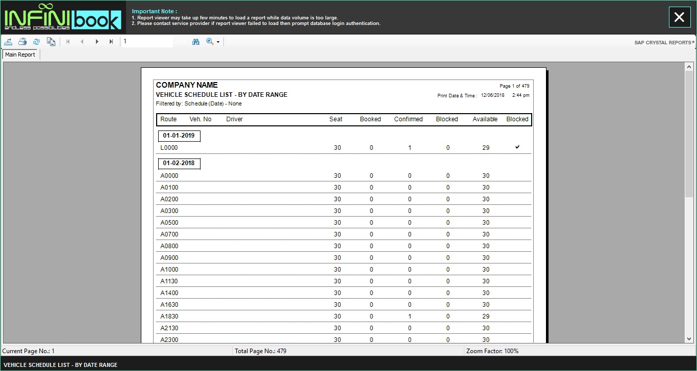 Vehicle Schedule List Report